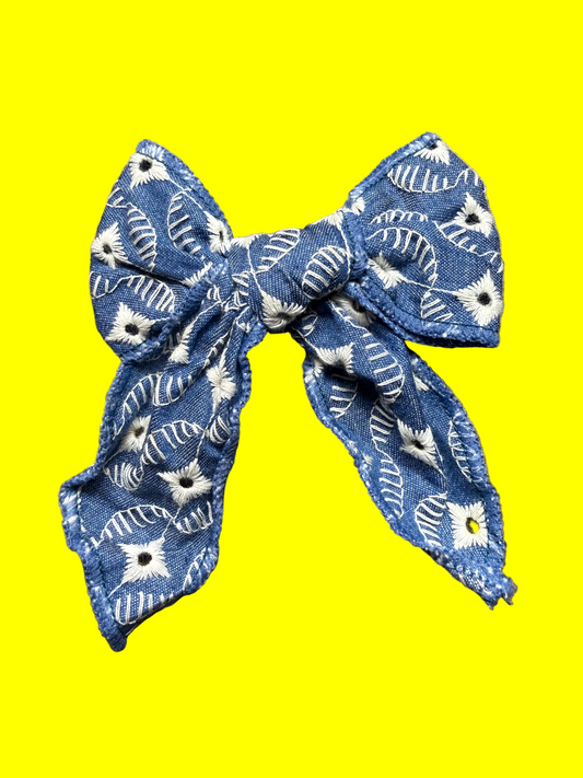 Prairie Whimsy Embroidered Denim Bow