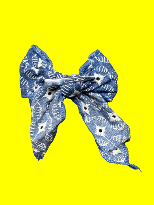 Prairie Whimsy Embroidered Denim Bow